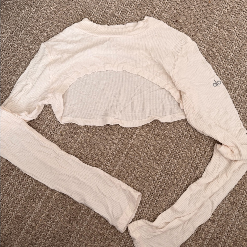 Alo Cream Ribbed Crop Top